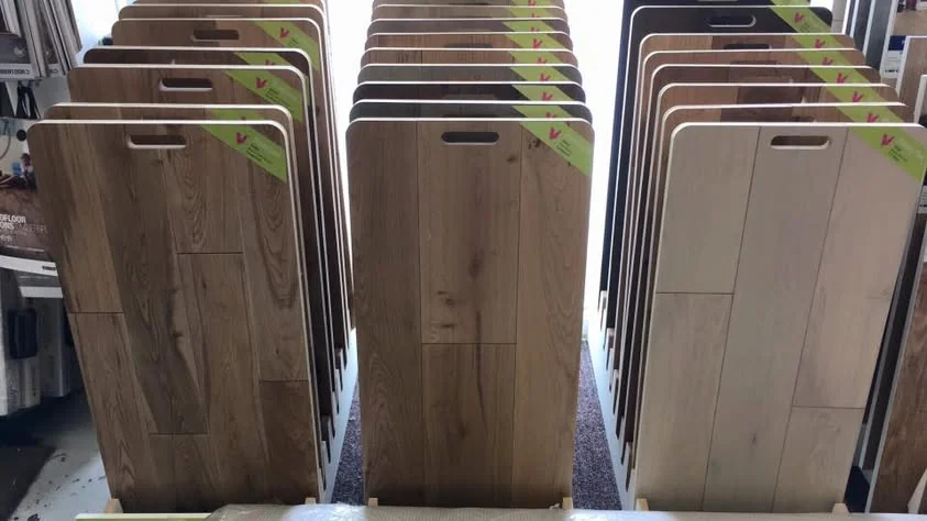 Upright samples showing a range of oak flooring tones