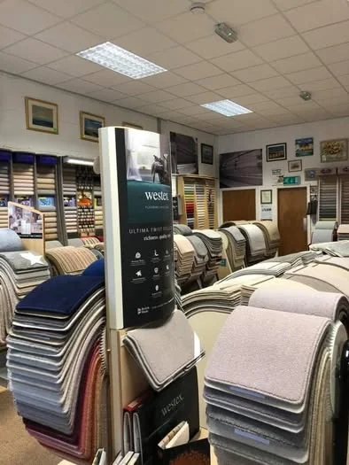 The original Chatburn shop filled with carpet sample stands